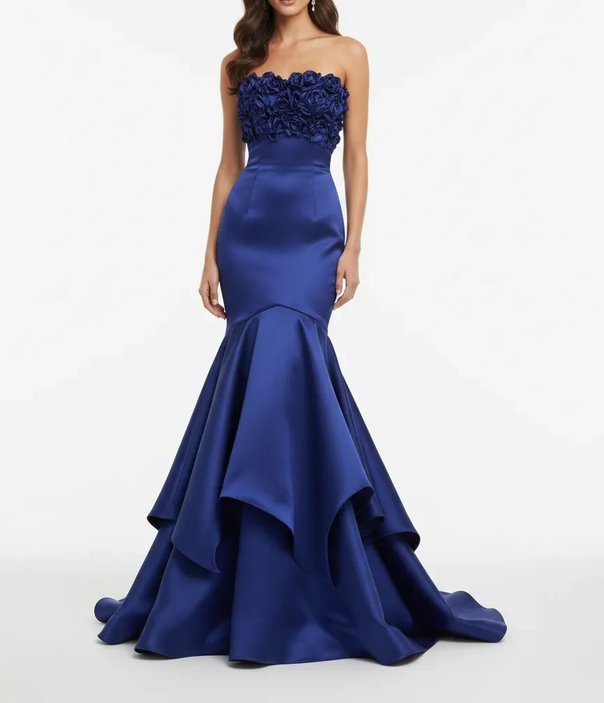 Sophisticated Floral-Embellished Mermaid Evening Gown