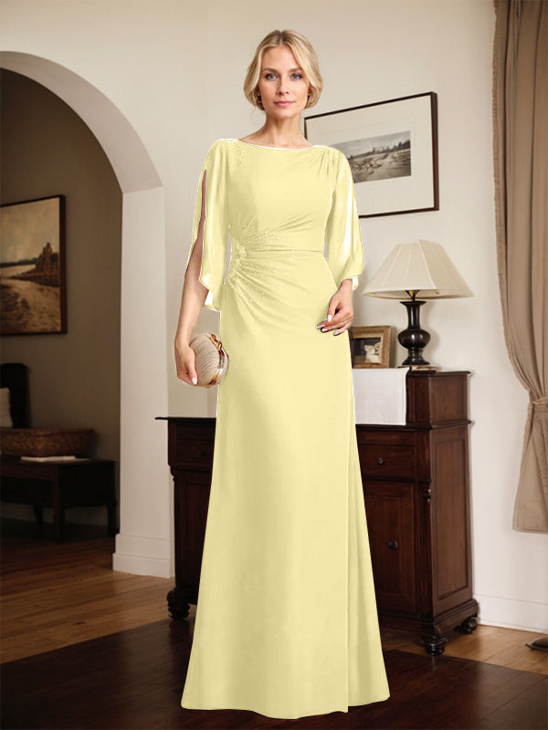 Sheath/Column Scoop Floor-Length Chiffon Mother of the Bride Dress With Pleated Beading