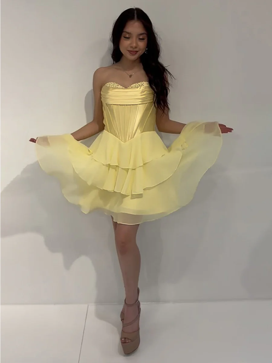A Line Ruffled Tiered Short Corset Homecoming Dress