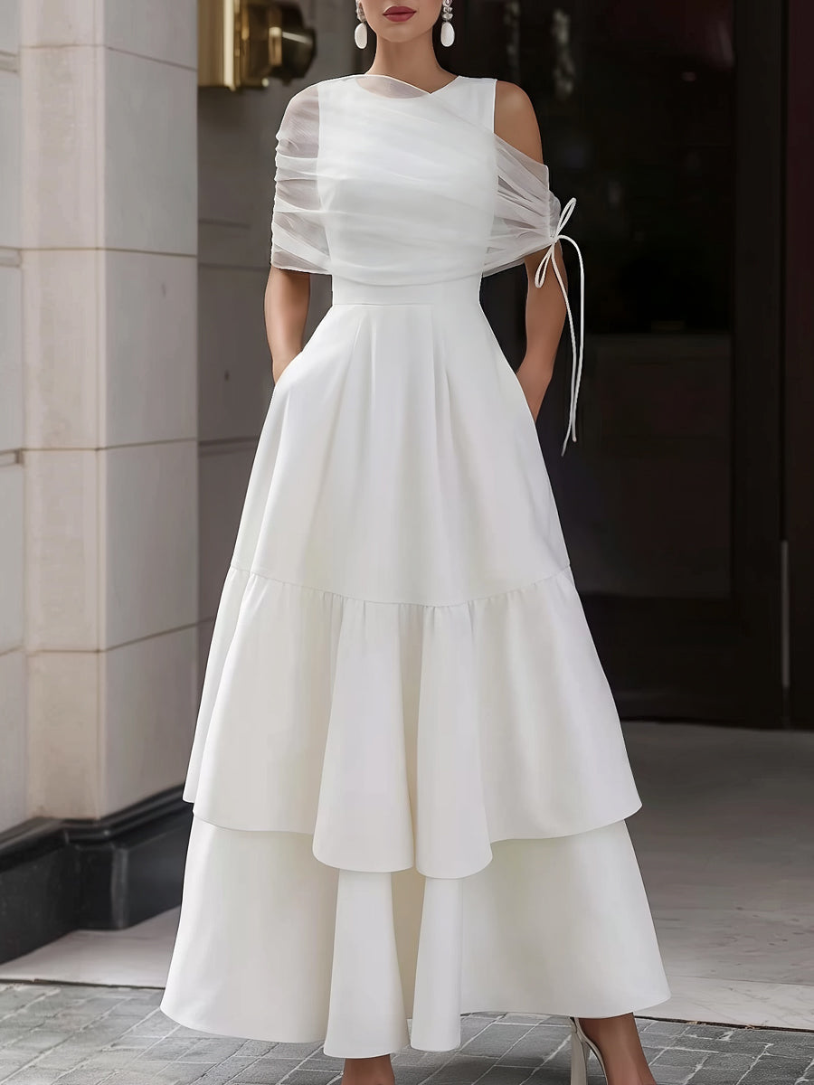 Sleeveless Tiered Maxi Dress With Sheer Mesh Shawl