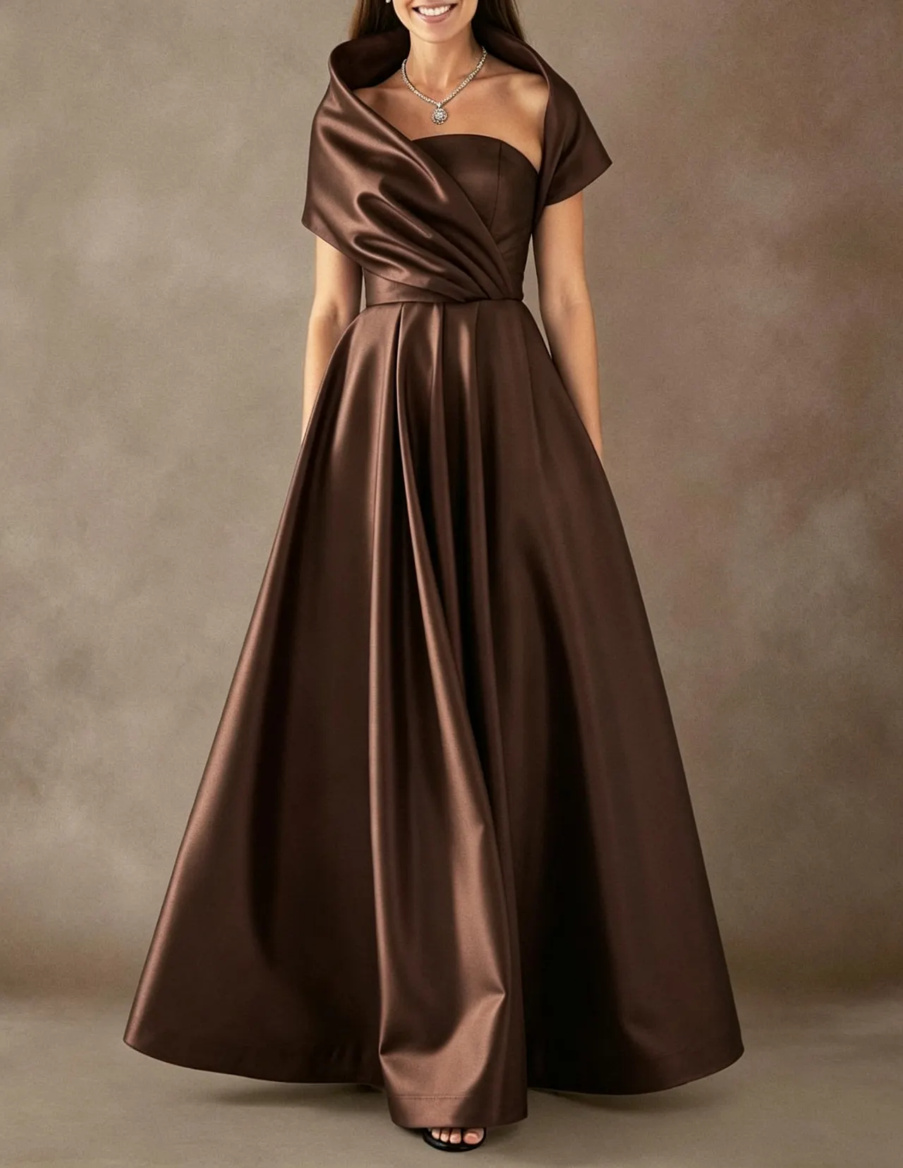 Strapless Satin A-Line Evening Maxi Dress