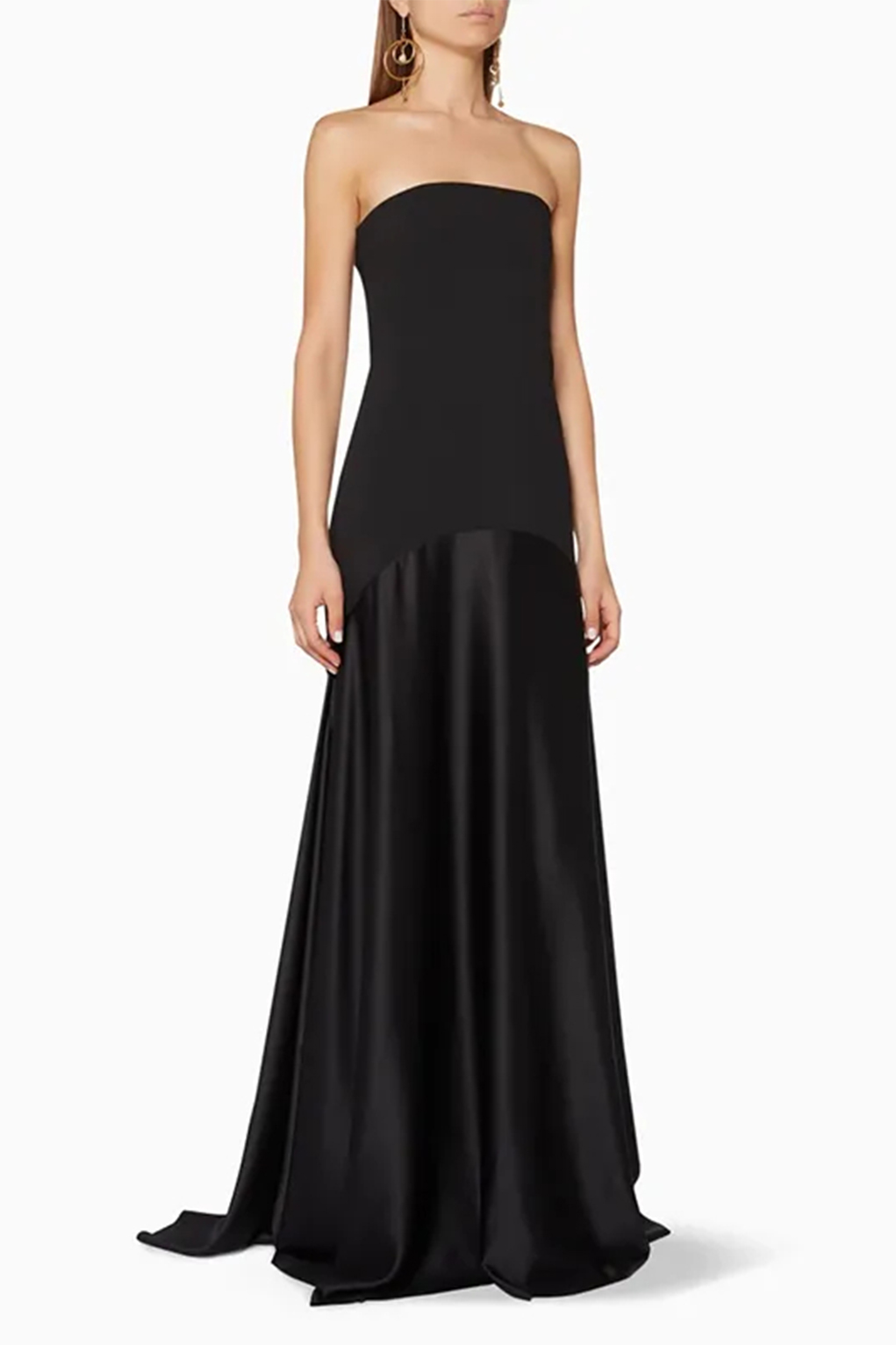 Wedding Guest Dress Black Bandeau Off-shoulder Sleeveless Draped Maxi Dress