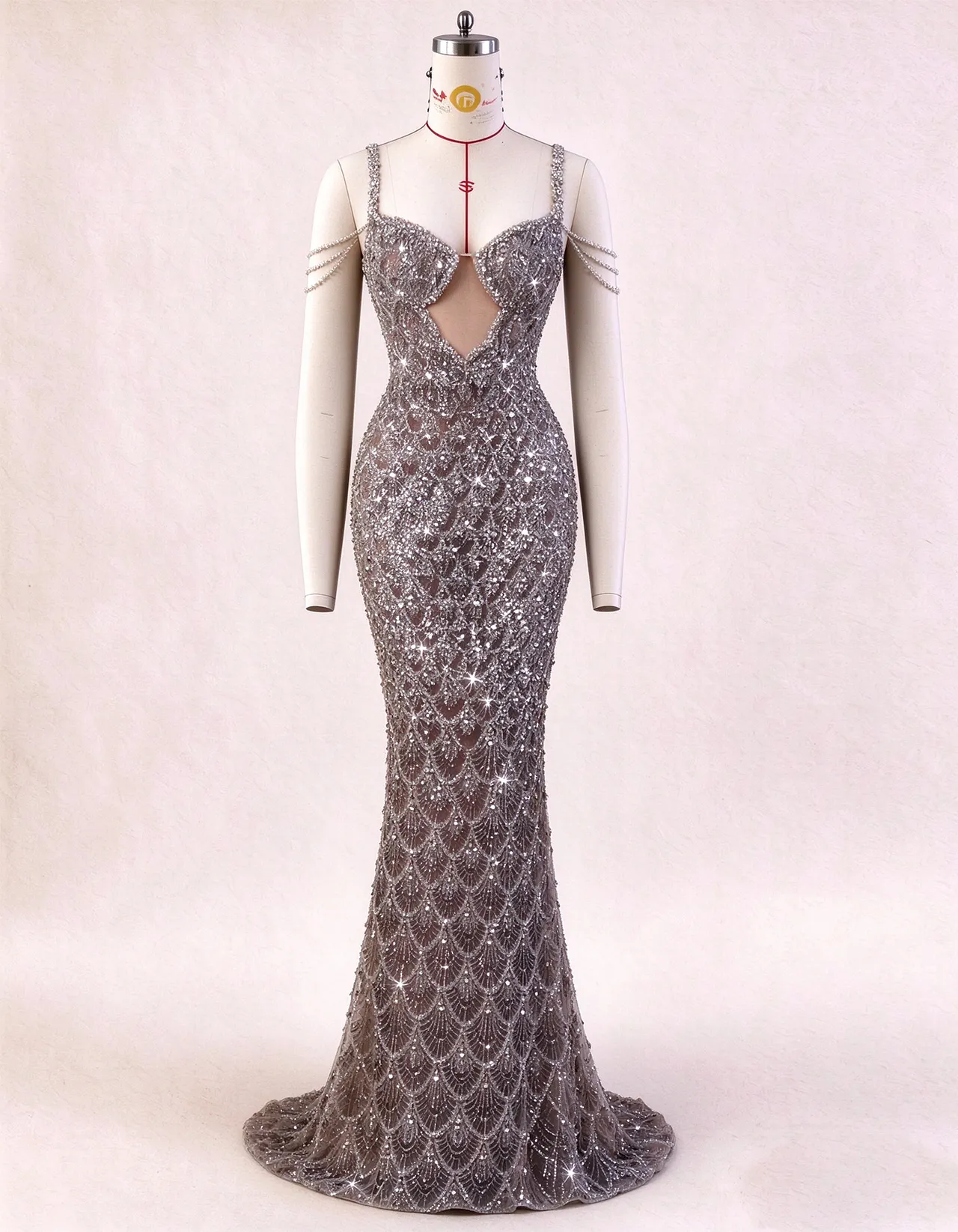 Silver Spaghetti Strap Mermaid Evening Gown