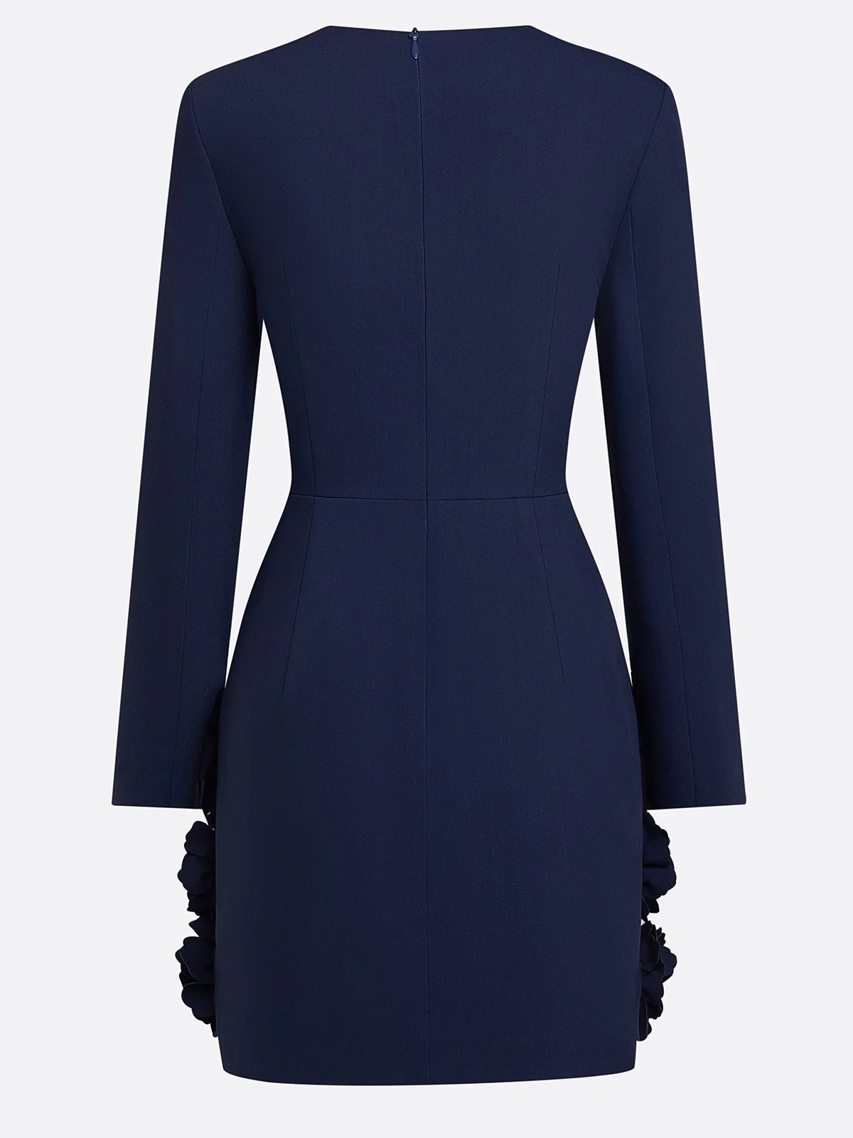 Navy Blue 3D Floral Classic Sweetheart Neckline Long Sleeve Sheath Mini Dress