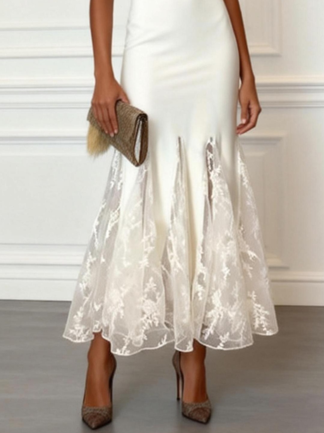 White Lace Boat Neck Sleeveless Mermaid Maxi Dress