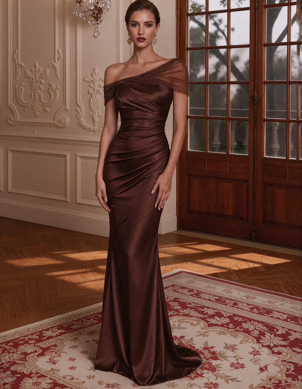 Solid Color One Shoulder Satin Mermaid Maxi Dress