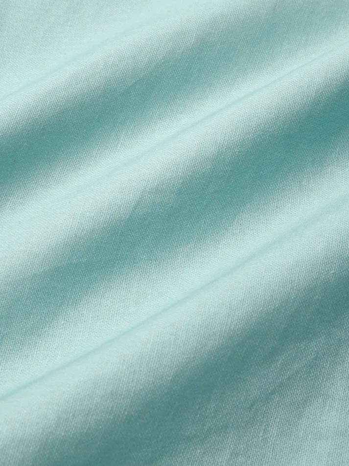 Maxi Linen Dress , Sleeveless, Round Neck, Feather Pattern, Pocket Design, Vintage, Sky Blue