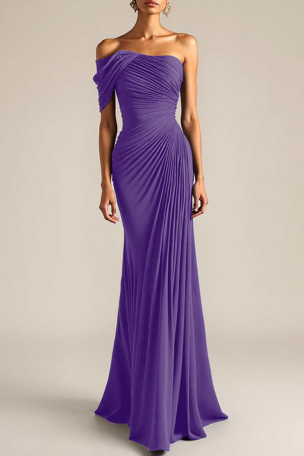 Evening Formal Dress Peacock Blue Sheath One Shoulder Maxi Dress