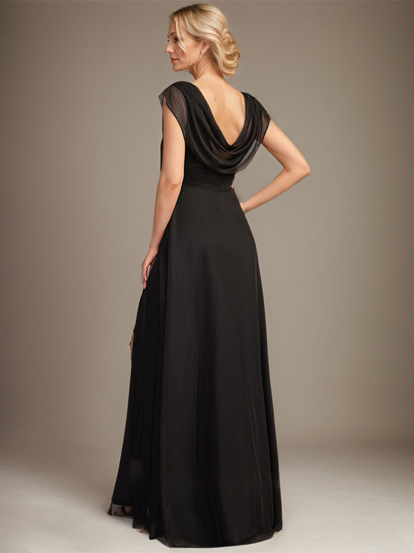 A-line Scoop Floor-Length Chiffon Mother of the Bride Dress With Pleated Beading