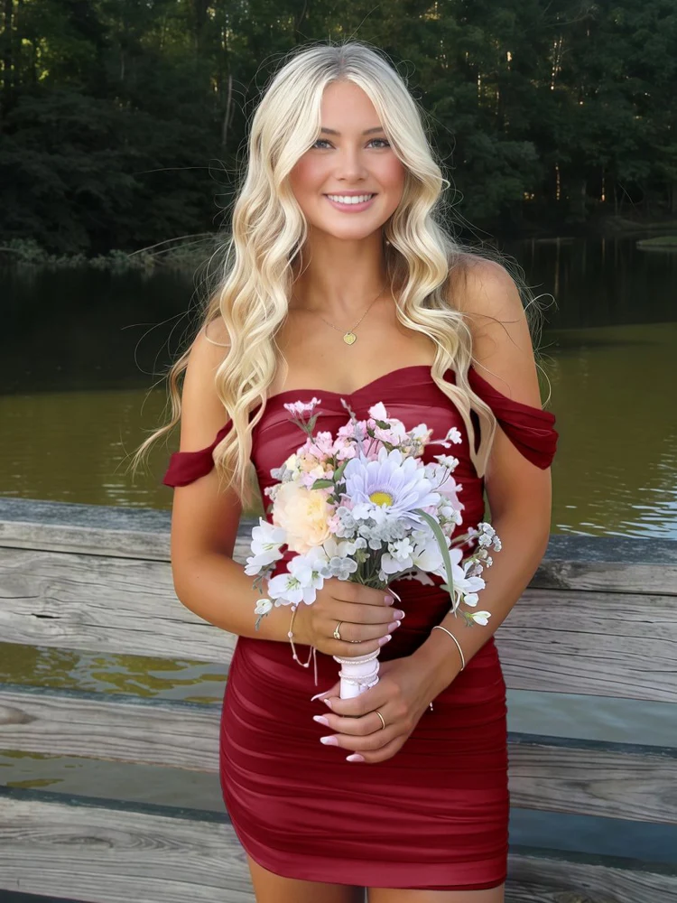 Bright Orange Off-the-shoulder Satin Mini Dress