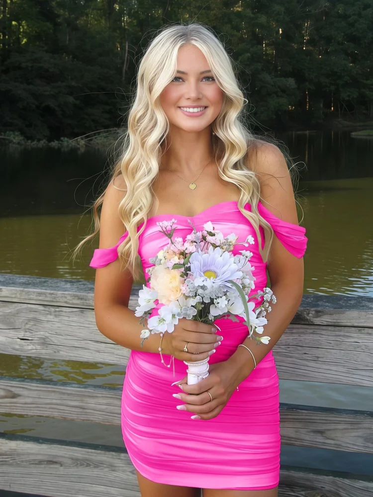 Bright Orange Off-the-shoulder Satin Mini Dress