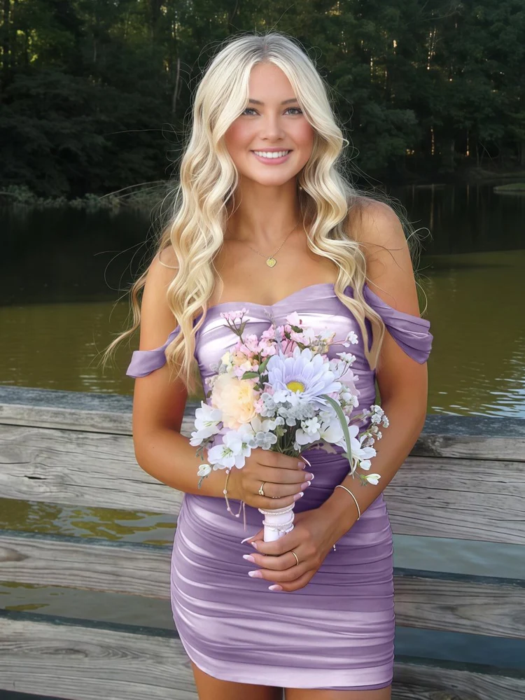 Bright Orange Off-the-shoulder Satin Mini Dress