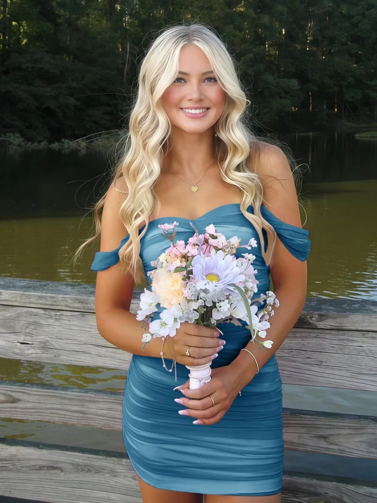 Bright Orange Off-the-shoulder Satin Mini Dress