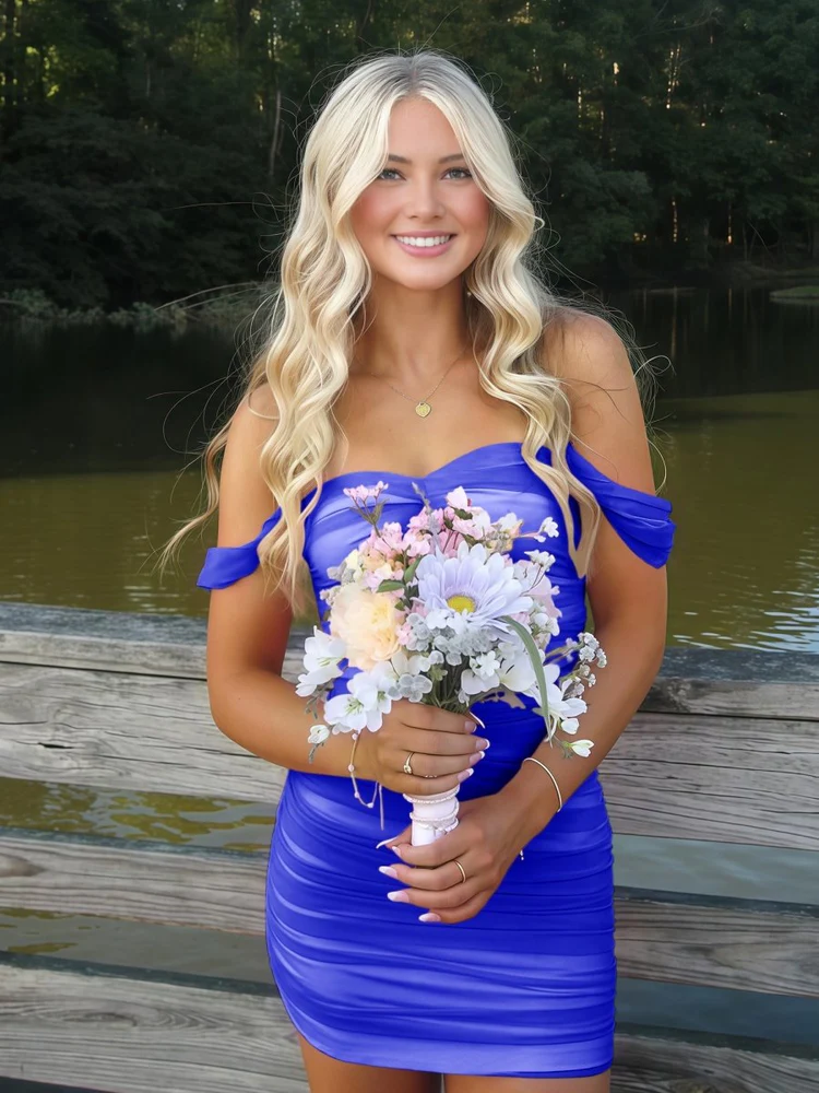 Bright Orange Off-the-shoulder Satin Mini Dress