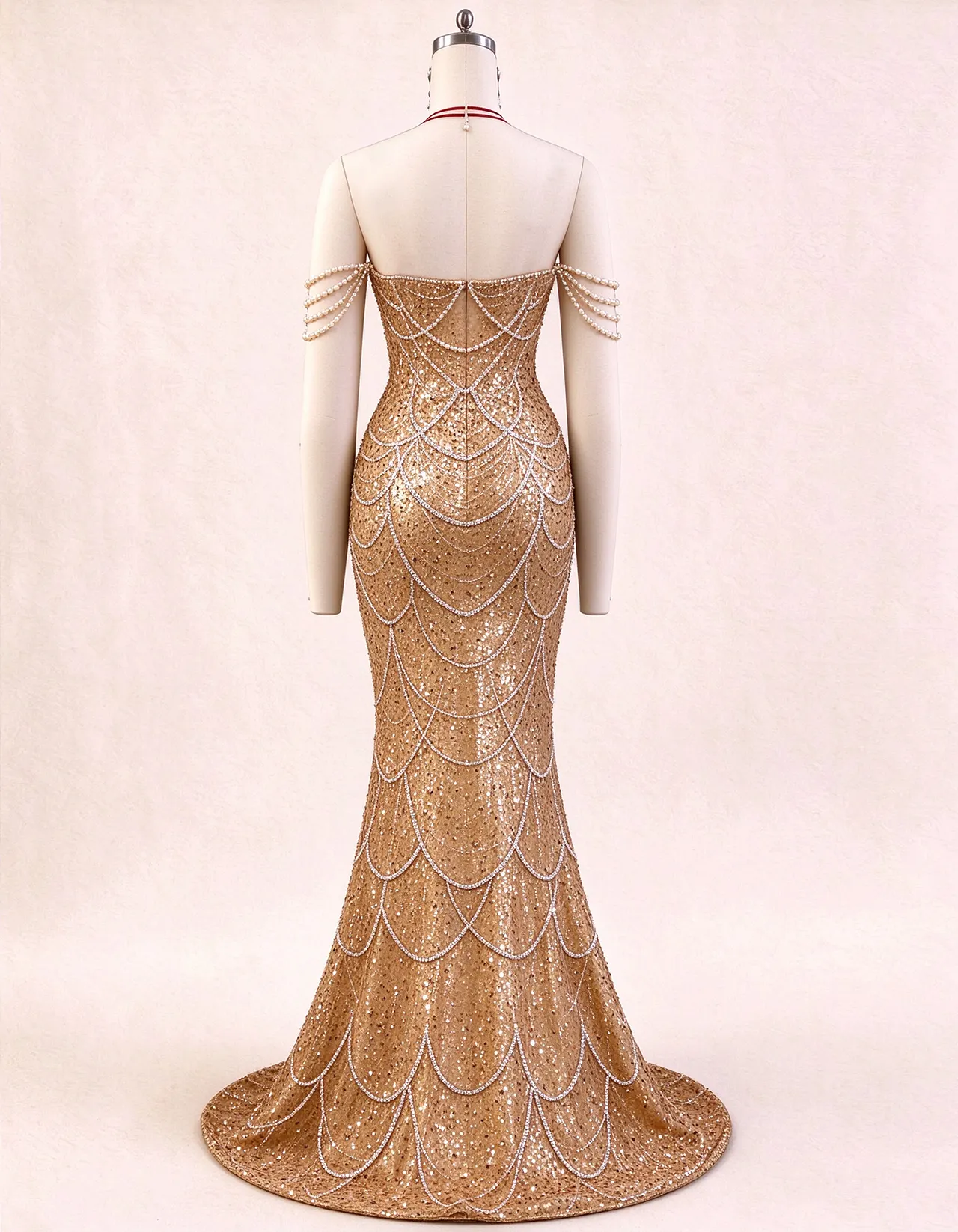Gold Off The Shoulder Mermaid Evening Gown