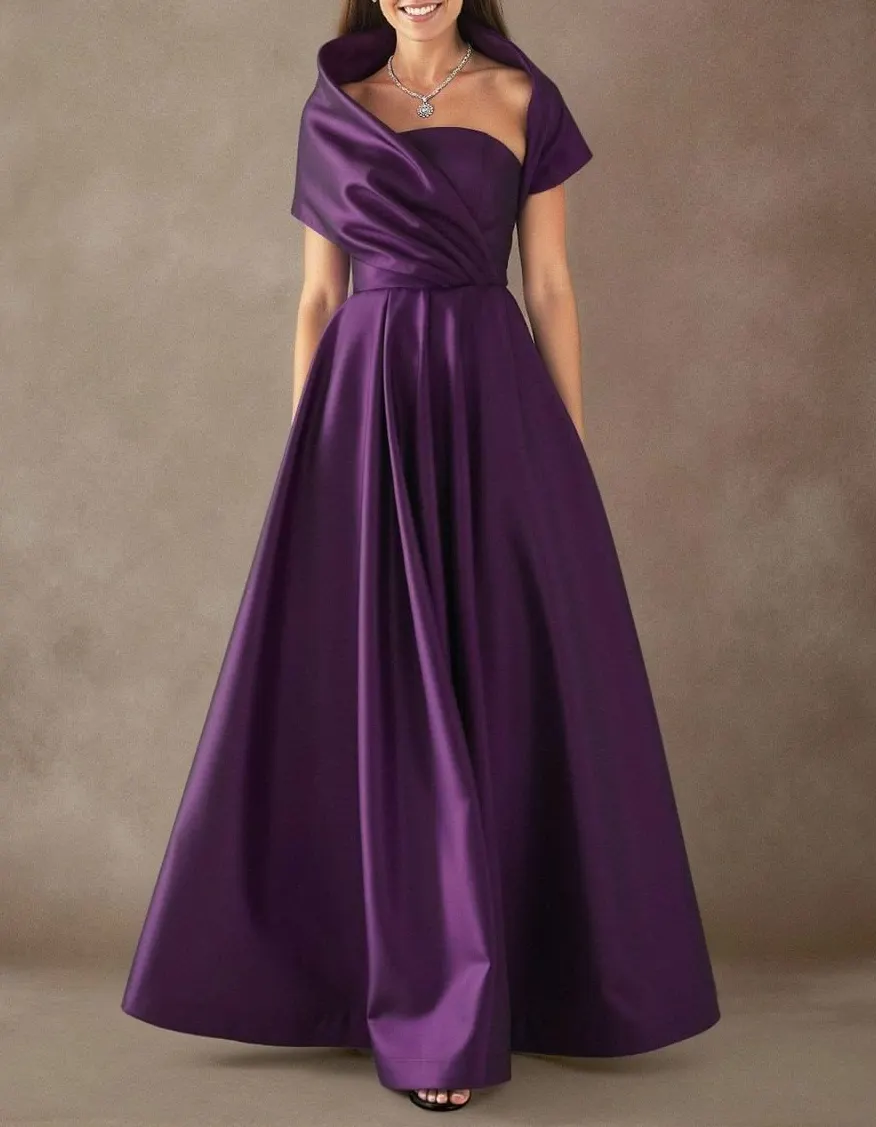 Strapless Satin A-Line Evening Maxi Dress