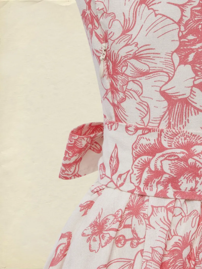  Maxi Linen Dress , Cap Sleeves, Stand Collar, Floral, Lace, Vintage, Apricot