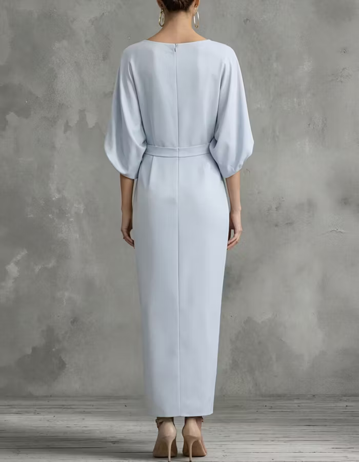 Light Blue Boat-neck Midi Dress
