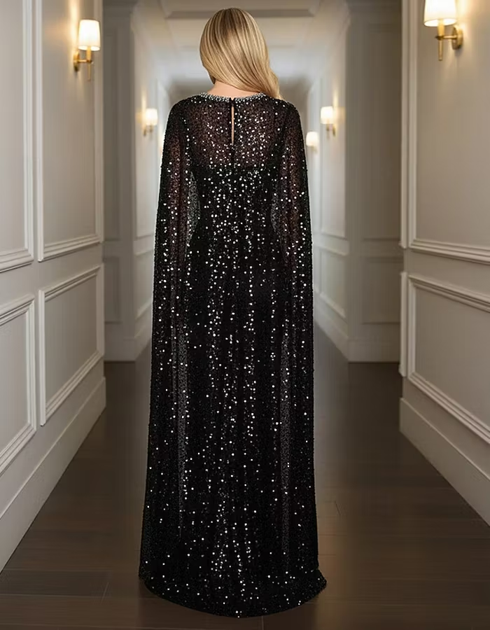 Solid Color Satin With Sequins Maxi Dress