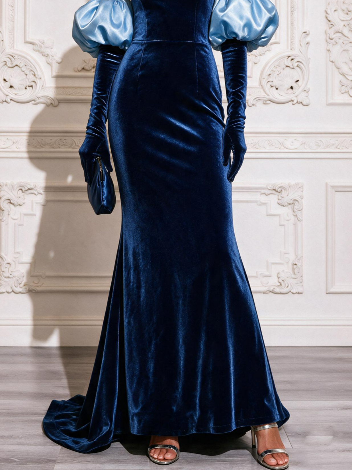 Purplish Blue Velvet Strapless Sleeveless Mermaid Gown Dress