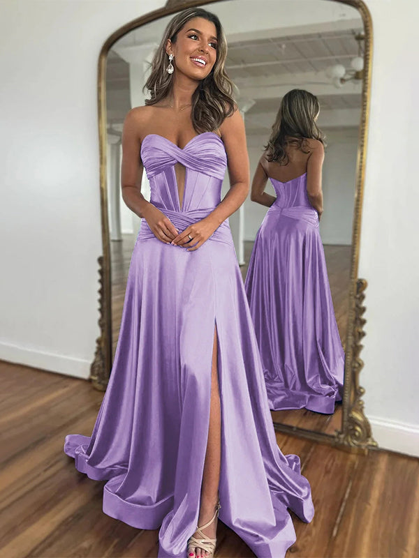 Navy Mermaid Strapless Corset Bodice Prom Dress with Slit