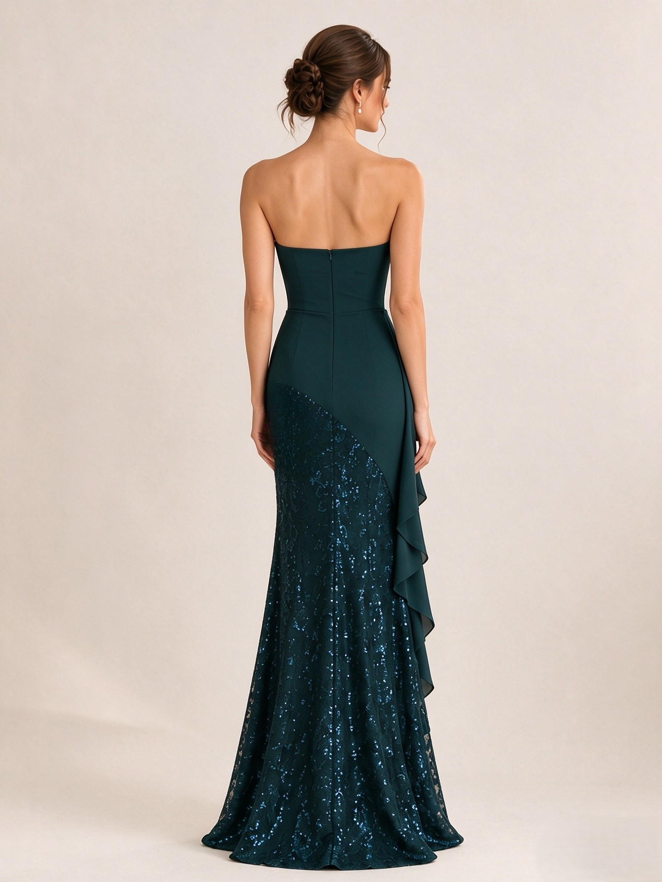Strapless Dark Green Sequin Lace Mermaid Evening Dress 