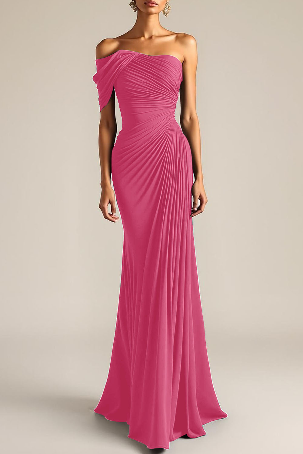 Evening Formal Dress Peacock Blue Sheath One Shoulder Maxi Dress