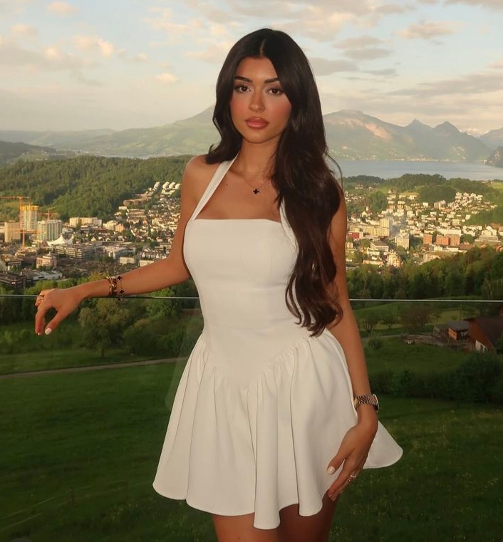 White Halter Square Neck Mini Dress High‑Waist Flared A‑Line Skirt