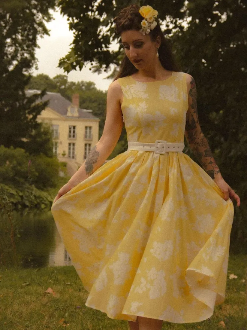 Midi Linen Dress, Sleeveless, Linen Blend, Floral, Renaissance