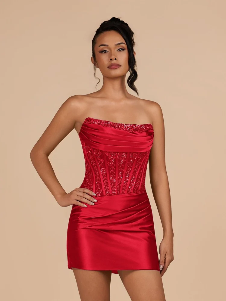 Midnight Navy Strapless Sequin Corset Mini Dress