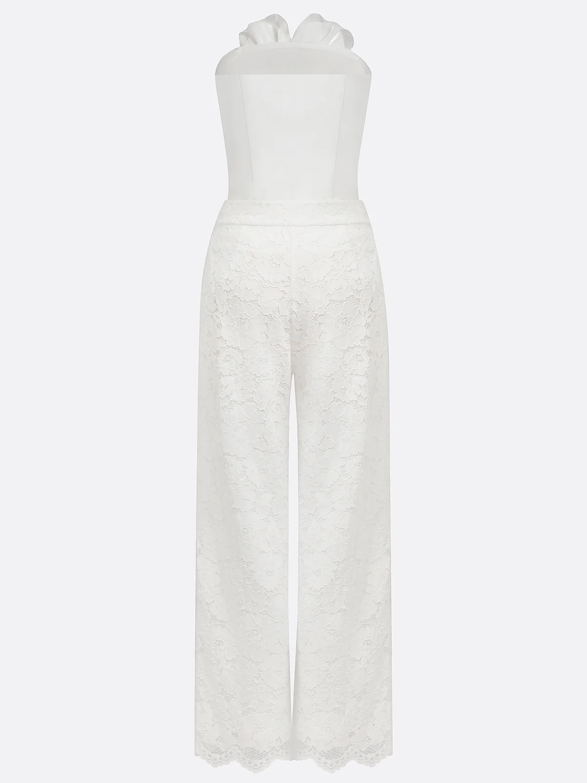 Women White 3D Floral Strapless Sleeveless Elegant Top With Pants Two-Piece Set