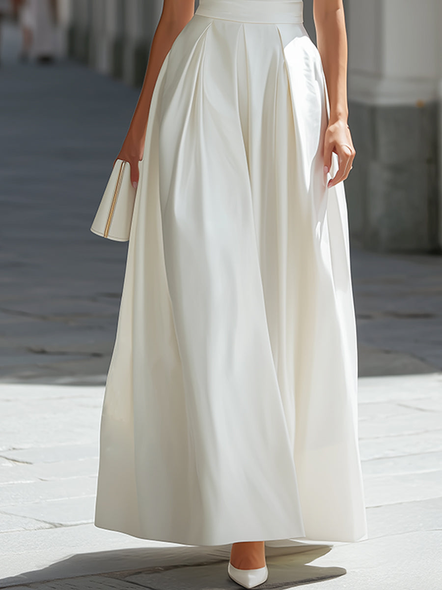 Ivory Cap Sleeve Pleated Maxi Gown