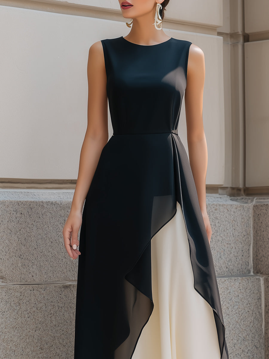 Black Layered Asymmetric Chiffon Maxi Dress