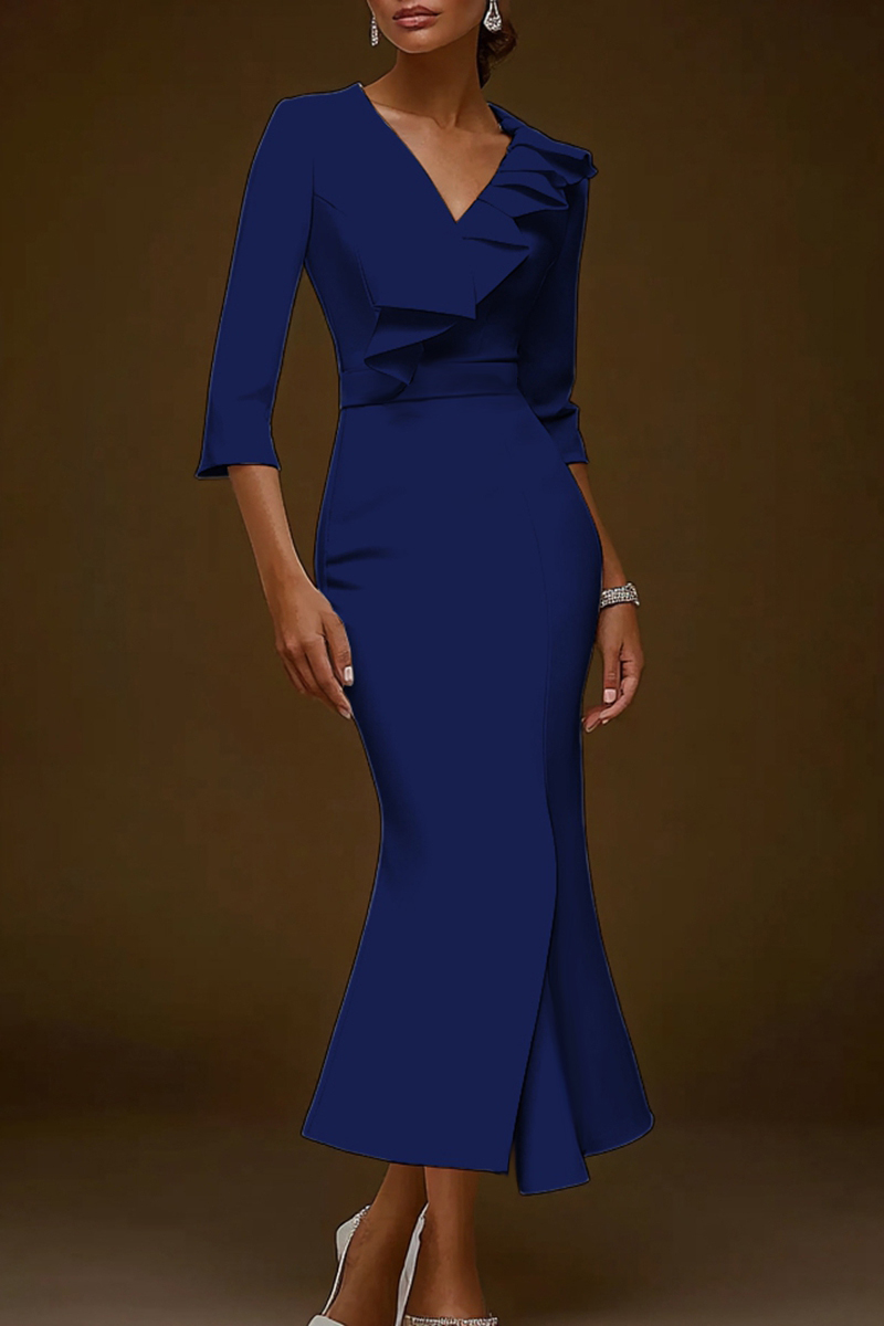 Work Semi Formal Blazer Dress Ruffle Half Sleeve Mermaid Midi Dress