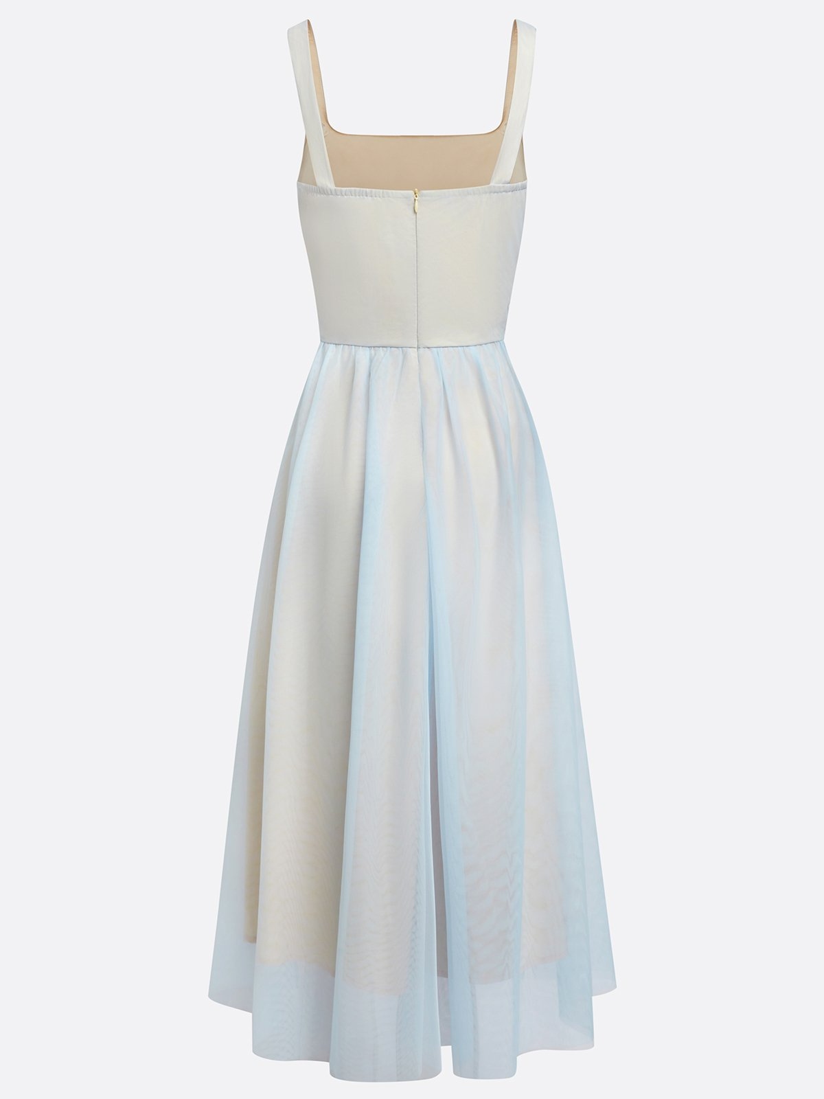 Light Blue Ruched Classic Square Neck Sleeveless A-Line Midi Dress