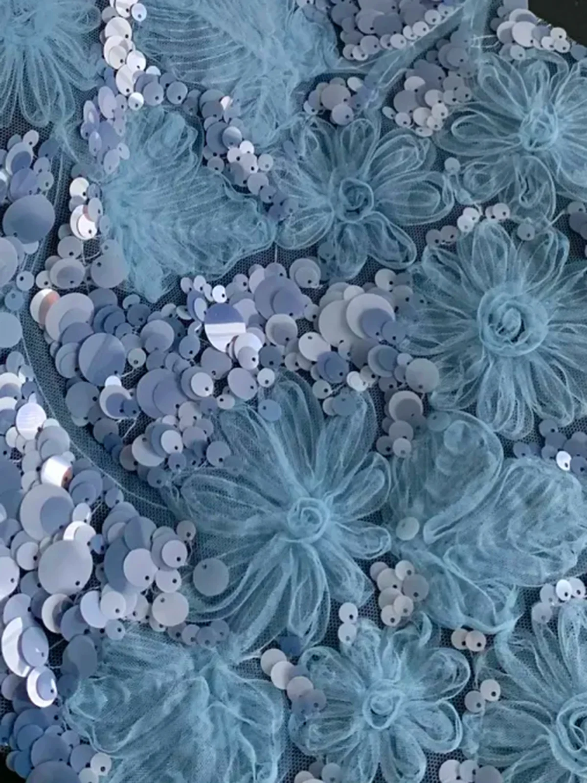 Light Blue Rhinestone 3D Floral Sequin U-Neck Sleeveless Sheath Midi Dress