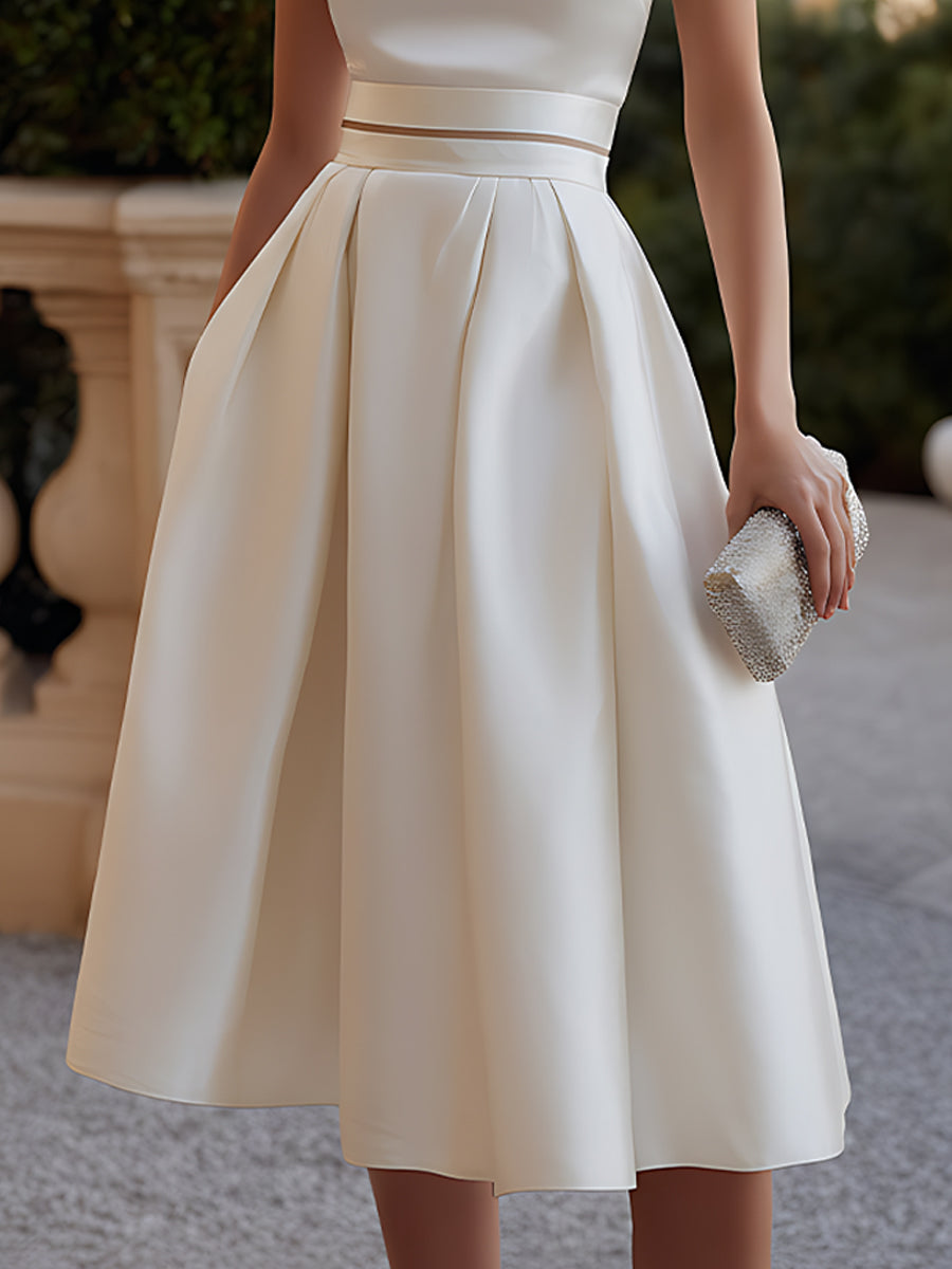 White Halter Neck Pleated Midi Dress