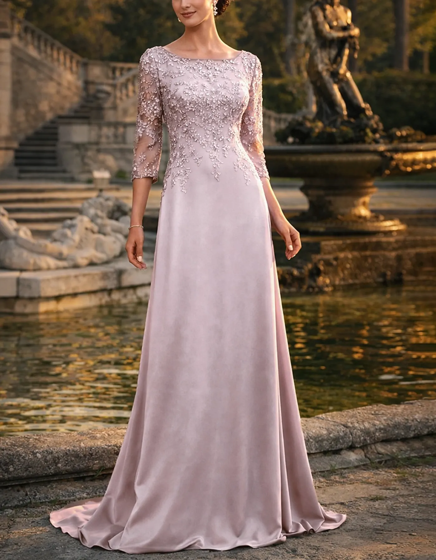 Dusty Pink Long Sleeve V-Neck With Sequins Maxi Dress