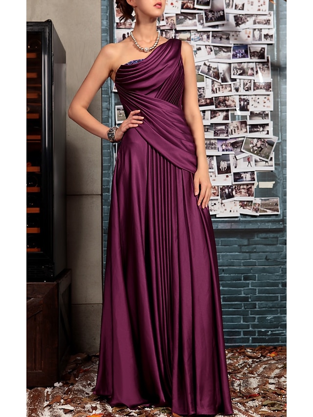 Satin One-Shoulder Sheath Evening Dress