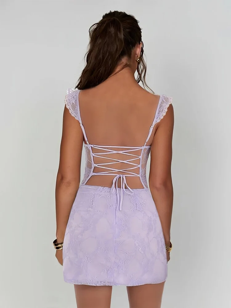 Lavender Lace Off-Shoulder Mini Dress