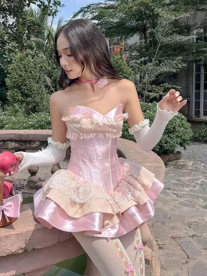 Sweetheart Pink Satin Corset Mini Dress