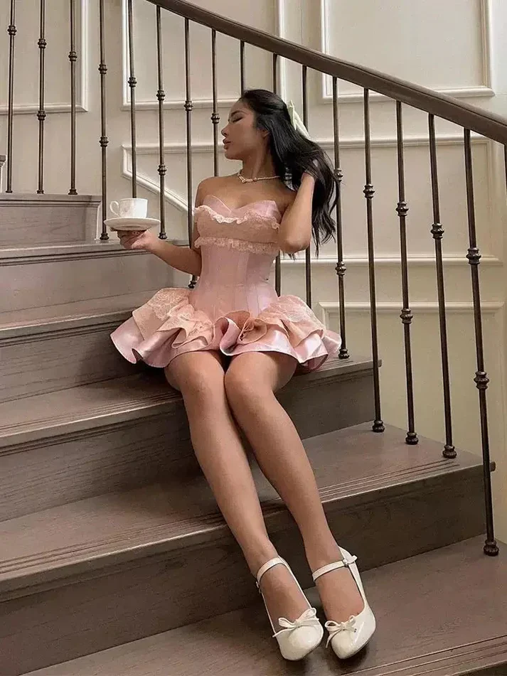 Sweetheart Pink Satin Corset Mini Dress