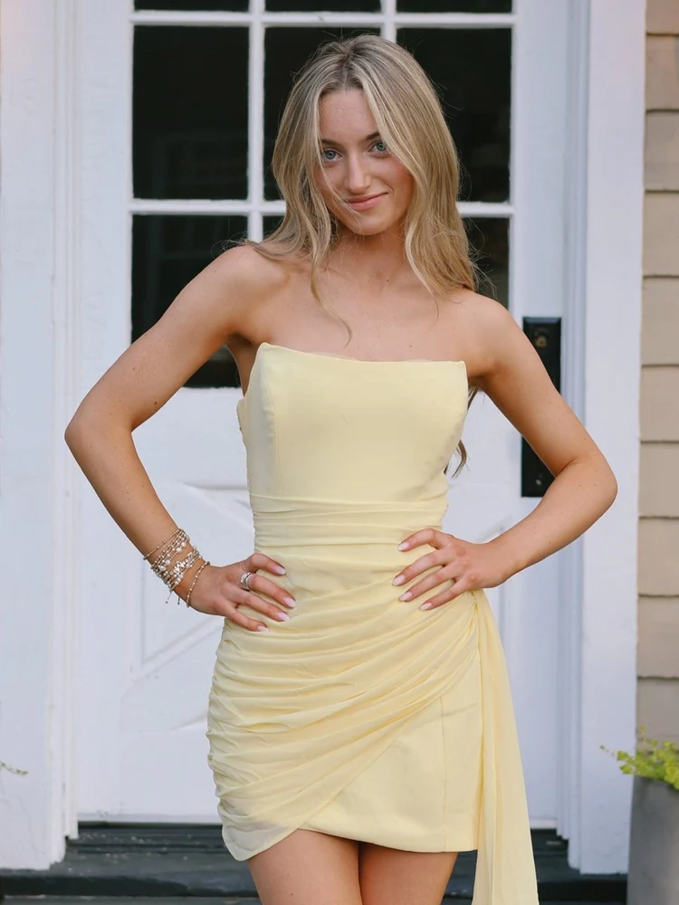 Sheath Strapless Homecoming Dress with Drape