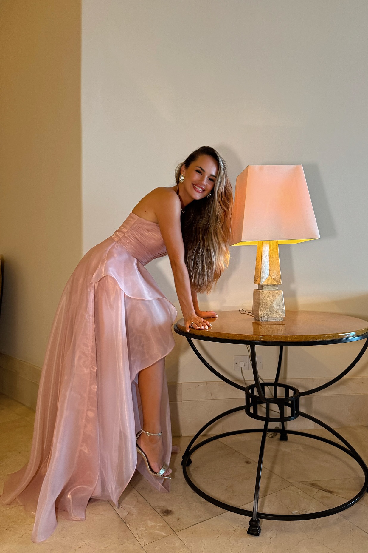 Formal Evening Tiered Dress Pink Strapless Maxi Gown