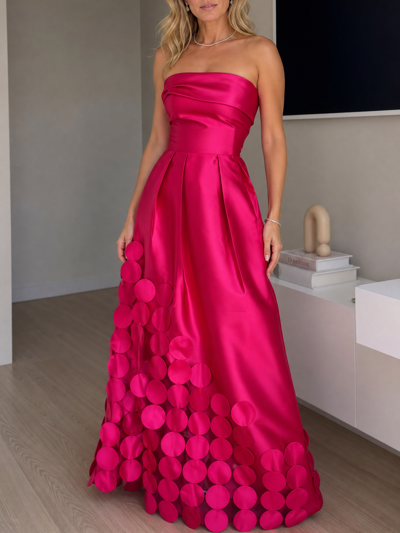 Fuchsia Celeste Strapless Satin Ball Gown