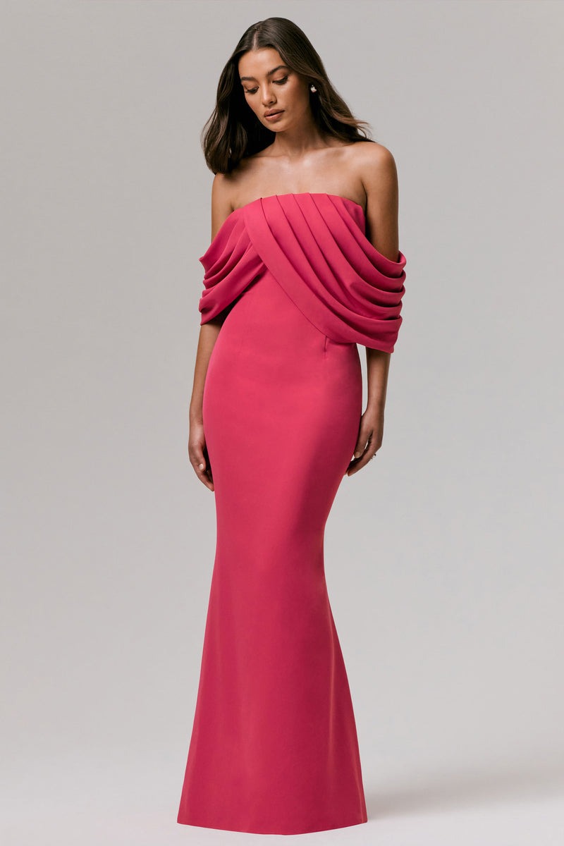 Hot Pink Draped Bardot Maxi Dress
