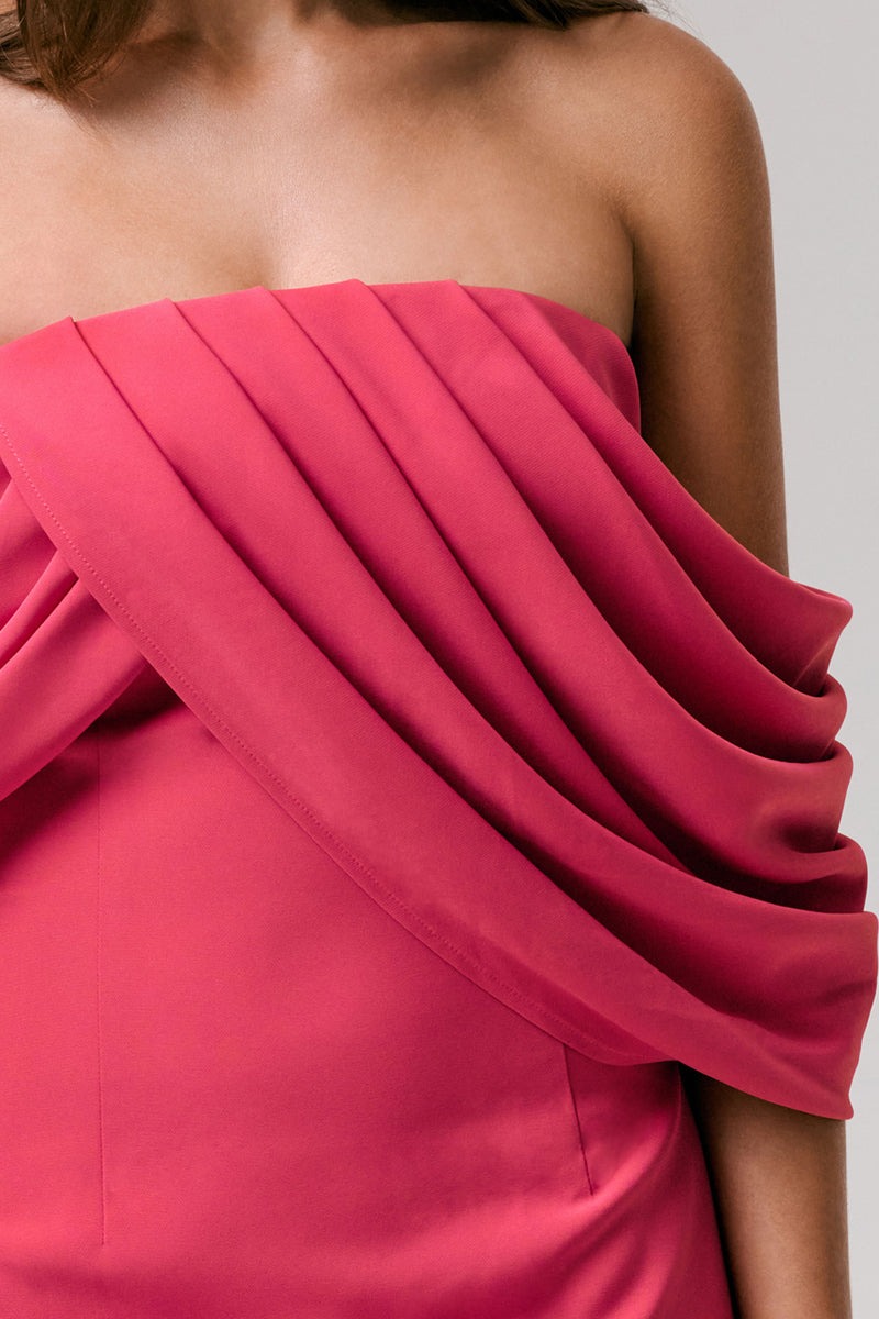 Hot Pink Draped Bardot Maxi Dress