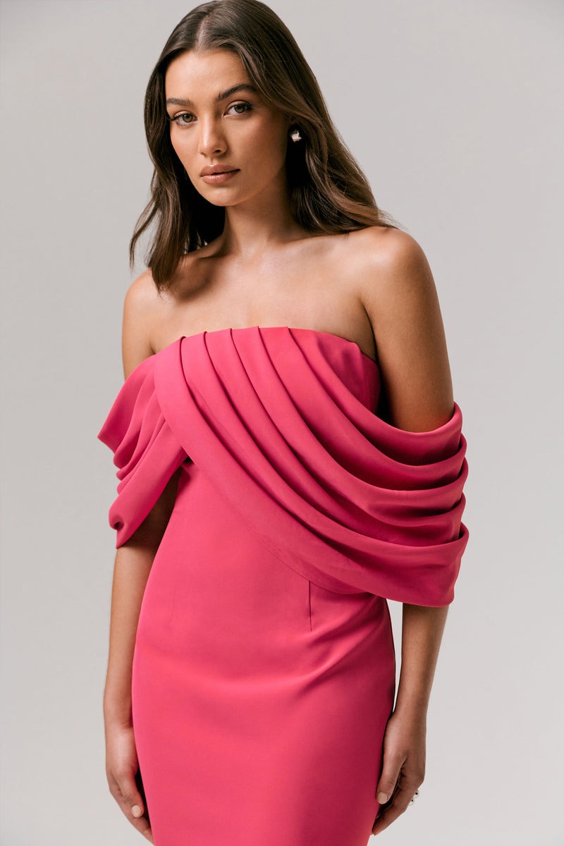 Hot Pink Draped Bardot Maxi Dress