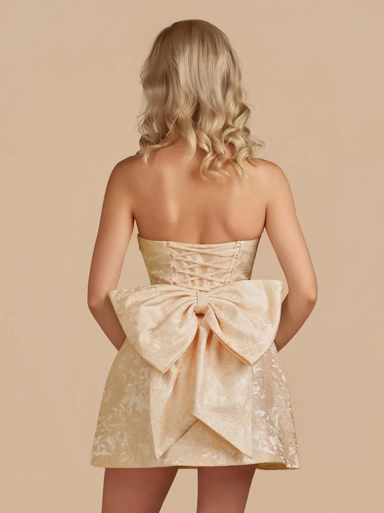 Strapless Jacquard A Line Homecoming Dress With Bowknot
