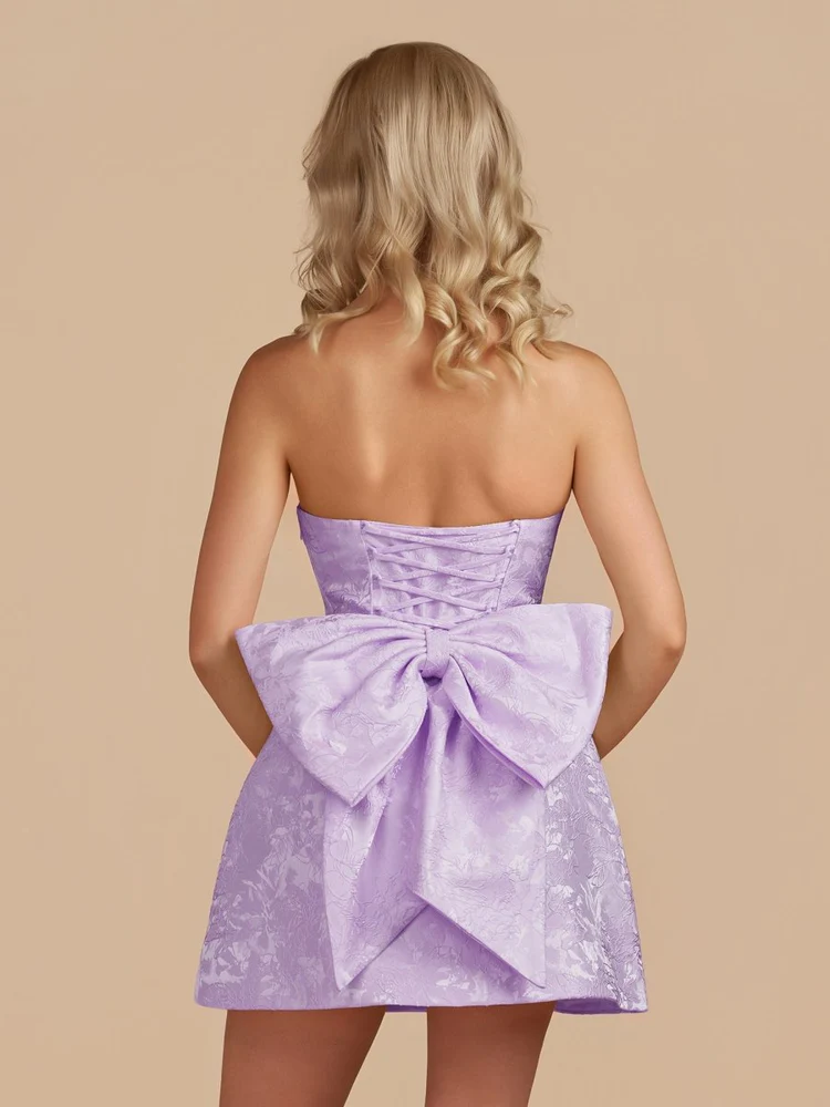 Strapless Jacquard A Line Homecoming Dress With Bowknot